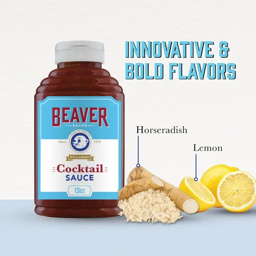 Vista 2 de Beaver Brand - Salsa de cóctel con rábano picante recién rallado, 13 onzas, salsa de cóctel de mariscos y camarones