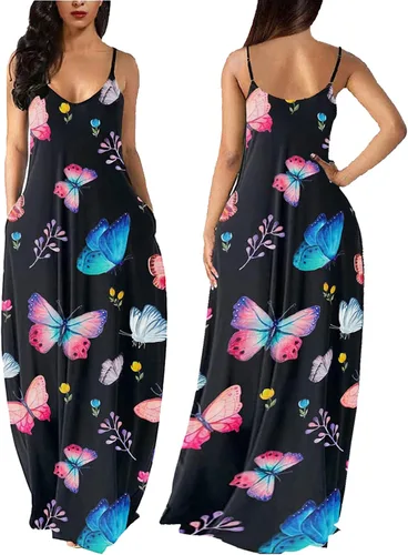 Vista 4 de ZonJie Vestido largo de talla grande para mujer, holgado, estampado, ajustable, africano, con bolsillos