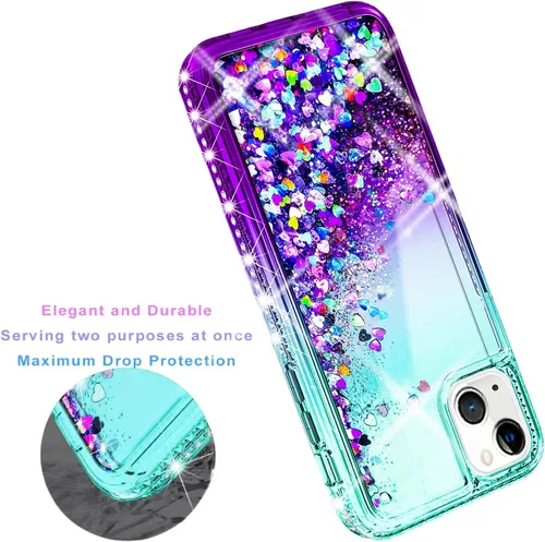 Vista 6 de STARSHOP Funda compatible con iPhone 13, con [protector de pantalla de vidrio templado incluido] Liquid Bling Sparkle Flotante Glitter Quicksand