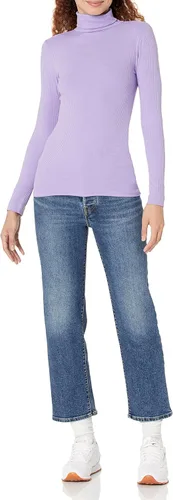 Vista 5 de Tienda Essentials Camiseta de cuello alto de punto acanalado de manga larga para mujer (disponible en tallas grandes), paquete de 2