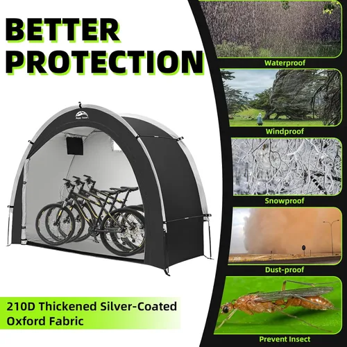 Vista 8 de Happy Travel Carpa Cobertizo de Almacenamiento de Bicicletas, Refugio Cubierta Impermeable para Bicicletas al Aire Libre con Ventana para 2/3/4/6