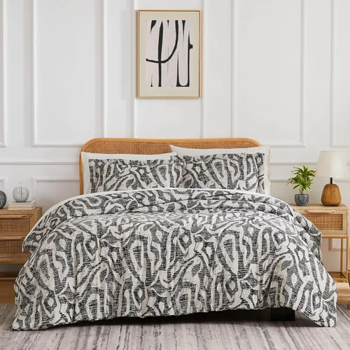 Vista 17 de Southshore Fine Living, Inc. Juego de edredón costero individual XL, edredón de plumón alternativo a rayas azules, tamaño individual XL con funda
