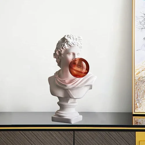 Vista 2 de Estatua griega de David Busto, esculturas de cabeza de resina, adorno para decoración de mesa de oficina en casa, estilo D