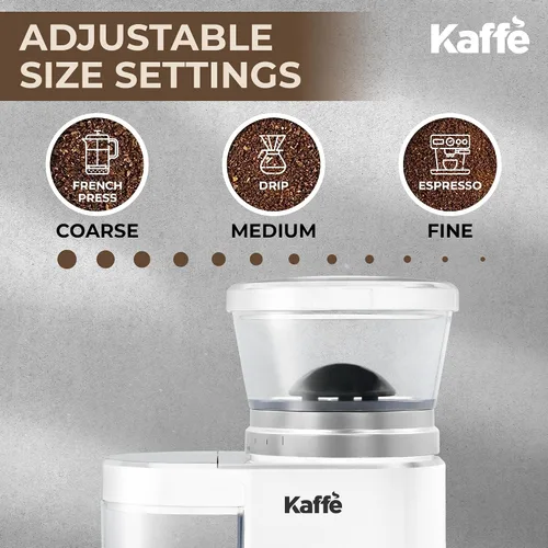 Vista 2 de Kaffe - Molinillo eléctrico de café con rebabas (5.5 onzas) con ajustes de grosor ajustables, rebabas planas, [nuevo motor mejorado], molinillo