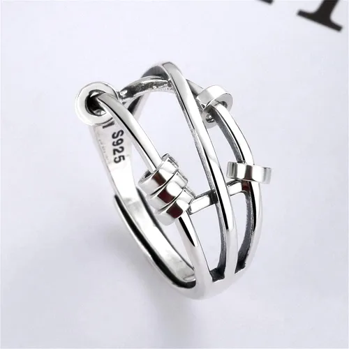 Vista 2 de NewZenro Anillos abiertos de tres capas circulares redondos antiansiedad para mujeres y niñas, plata de ley 925, personalizados, alivio del estrés