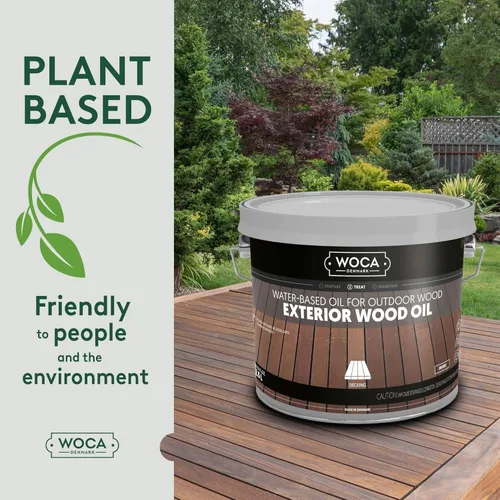 Vista 4 de WOCA Comprobador de aceite de madera exterior de Dinamarca, aceite penetrante a base de agua para superficies de madera al aire libre, muestra