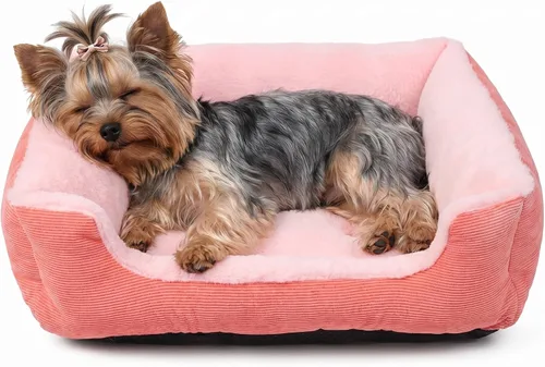 Vista 9 de Cama pequeña para perros de 18 pulgadas para perros extra pequeños, cama rectangular suave para cachorros con superficie de felpa, cama lavable
