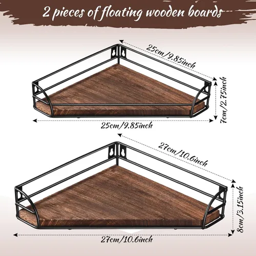 Vista 3 de Photect Estante de esquina para montaje en pared, estantes flotantes de esquina de madera, juego de 2, estante de esquina de baño, almacenamiento