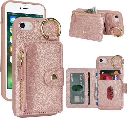 Vista 16 de Funda para iPhone 14 Plus con tarjetero, color negro Funda con cremallera y ranura para mujer y hombre