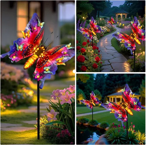 Vista 4 de ANGMLN Luces solares de jardín, decoración de jardín de mariposa para exteriores, luces decorativas de metal grandes de 41 pulgadas, mariposa