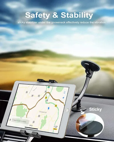 Vista 7 de Soporte para tablet para parabrisas de automóvil, ventana de coche/camión, con ventosa de brazo largo, compatible con iPad Pro/Air/Mini, Galaxy