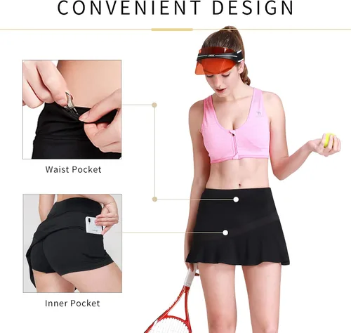 Vista 3 de CAMELSPORTS Falda deportiva deportiva casual para mujer, plisada, para tenis, golf, correr, entrenamiento, con pantalones cortos integrados