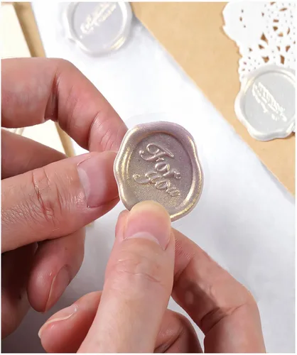 Vista 5 de Calcomanías de sello de cera para invitación de boda, sobres de recortes, sellos, calcomanías de cera autoadhesivas para despedida de soltera Dorado