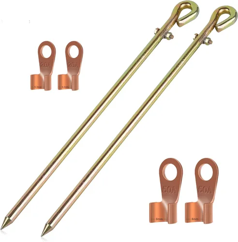Vista 7 de Varilla de tierra portátil - Pasador de tierra con terminal de cable de tierra Ideal para cercas eléctricas, Fenerador, antenas, parabólicas