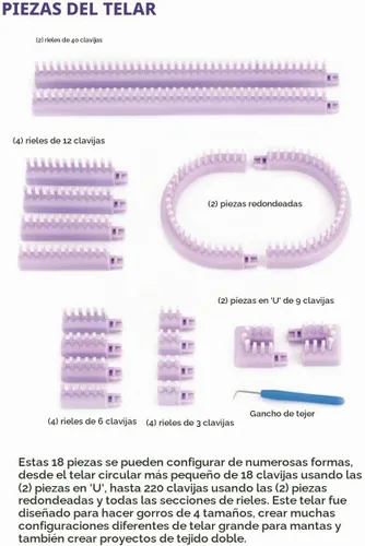 Vista 7 de Authentic Knitting Board Telar multi-tejido ajustable, piezas de enganche, calibre pequeño y grande