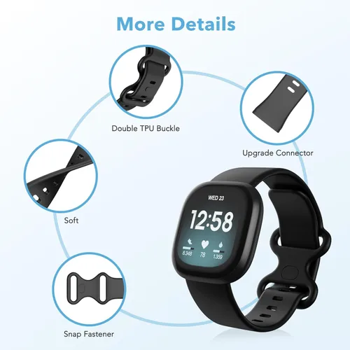 Vista 4 de Paquete de 2 bandas impermeables compatibles con Fitbit Versa 3/Fitbit Versa 4/Fitbit Sense/Sense 2, pulseras deportivas clásicas de repuesto suaves