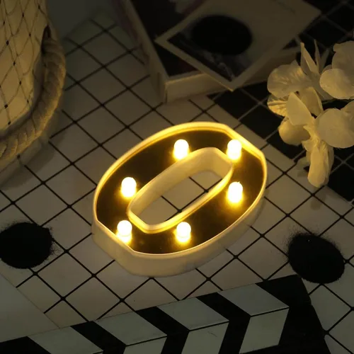 Vista 6 de Efavormart - Letrero 3D con luz LED de 6 pulgadas, color dorado con número 0, espejo frontal blanco cálido, funciona con pilas, brillo 72H