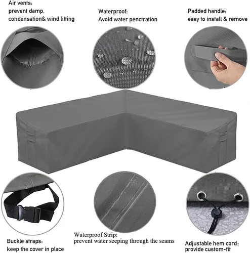 Vista 3 de Funda de sofá seccional para muebles de patio, color gris, resistente a la intemperie, resistente a la intemperie, 420D, Oxford, para exteriores