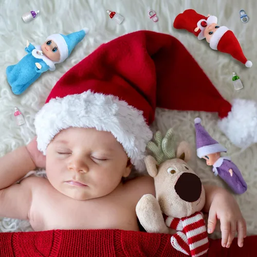 Vista 4 de Aoriher Juego de 18 piezas de pequeños elfos gemelos, botellas de leche de elfos navideños, juego de chupetes de botellas de leche, mini coloridos