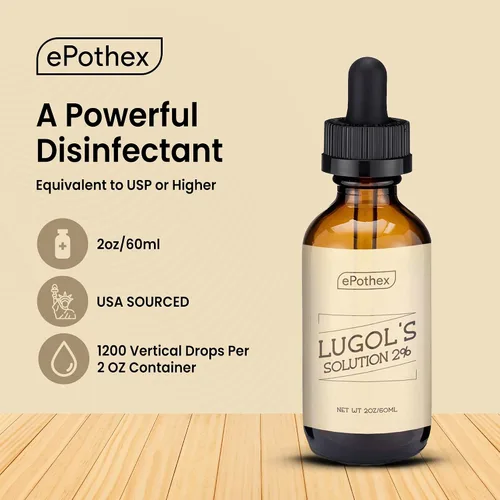 Vista 5 de EPOTHEX Lugol's Solution - Botella con cuentagotas de vidrio al 2 % de 2 oz. Contiene yoduro de potasio y yodo, 2.0 fl oz