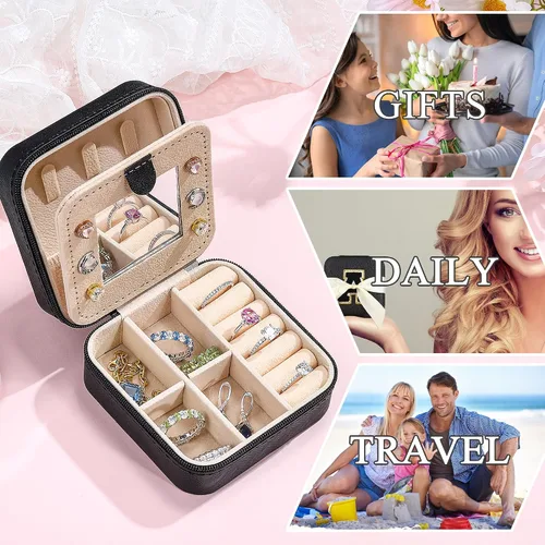 Vista 7 de Regalos de Navidad para hombres Joyero de viaje negro para hombres, collar, aretes, anillos, estuche de joyería de viaje para hombres Regalos