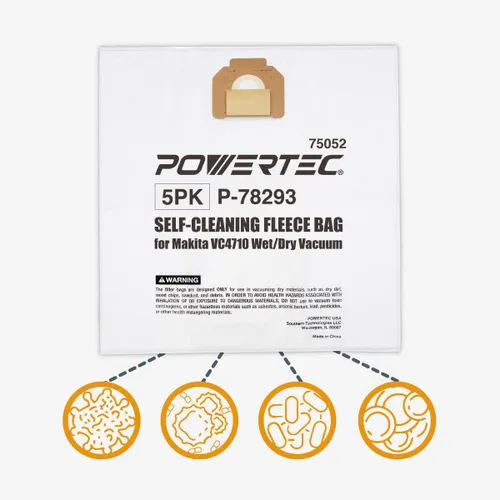 Vista 5 de POWERTEC P-78293 Bolsas de filtro para Makita 5PK, para Makita VC4710, VC3511L Extractor de polvo húmedo/seco, bolsas de vacío de repuesto, bolsas