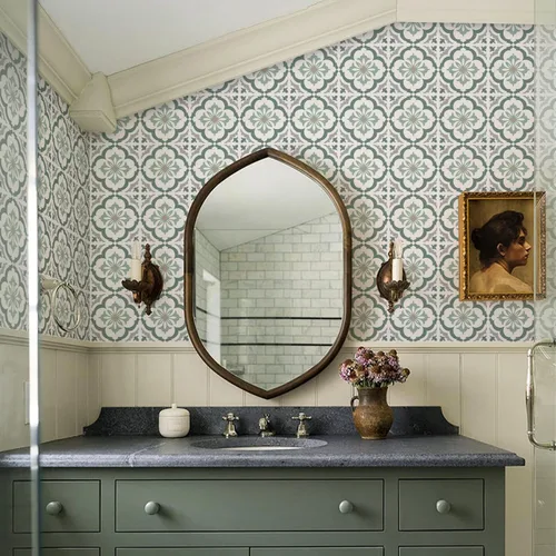 Vista 32 de Alwayspon 12 calcomanías de azulejos de pared retro florales mate para transferir, despegar y pegar, calcomanías de vinilo autoadhesivas