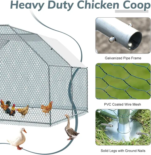 Vista 5 de Outvita Gallinero, Casa Grande de Metal para Pollos de 13×10 pies, Jaula de Hábitat de Aves de Corral con Cubierta Impermeable, Gallinero