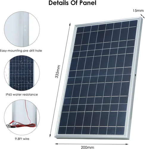 Vista 8 de Lixada - Panel solar, 30 W, kit de panel solar portátil, IP65 impermeable con clip de cocodrilo, panel solar de células solares para el hogar