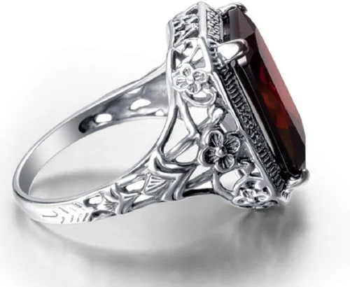 Vista 3 de Anillo elegante de plata de ley 925 con enorme tanzanita natural de 3.5 quilates y rubí, para mujer, para boda, compromiso, talla 6-10