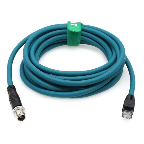 Vista 2 de M12 Ethernet 8 Pin X-Code RJ45 CAT-7e GigE Cable para cámara Basler Cognex Vision Sensor Lector de Código de Barras PLC Router Switch Red 1M