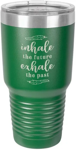 Vista 22 de INHALE EL FUTURO EXHALE EL PASTO Grabado 30 oz Vaso con paja y tapa superior deslizante de acero inoxidable taza de viaje de acero inoxidable 's