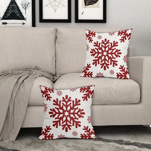 Vista 91 de Fundas de almohada decorativas de Navidad negras 40x40 cm con copos de nieve blancos de Navidad, juego de 2, temática rústica de invierno