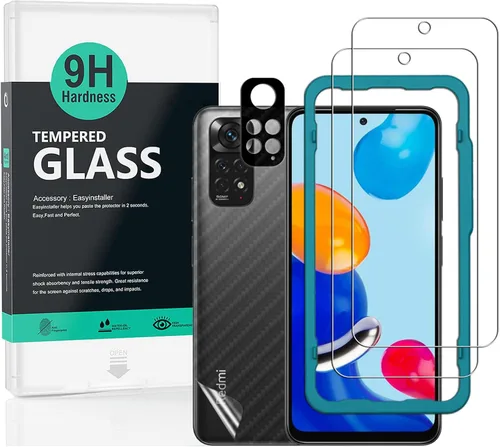 Vista 14 de Ibywind Protector de pantalla para Redmi Note 10 5G/Poco M3 Pro 5G, con 2 piezas de vidrio templado, 1 protector de lente de cámara, 1 película