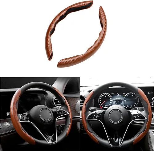 Vista 10 de Funda de fibra de carbono para volante de automóvil, antideslizante, de cuero transpirable, protector de volante de vehículo segmentado, agarre