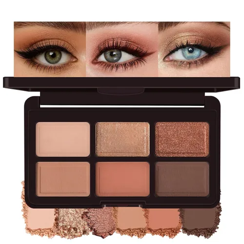 Vista 10 de KYDA Paleta de sombra de ojos Netural Nude de 5 colores con pincel, sombra de ojos marrón mate, paleta de ojos mate, regalo de maquillaje de ojos