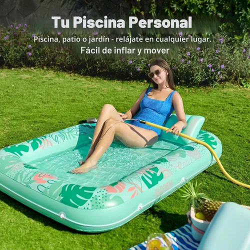 Vista 3 de SLOOSH Flotador inflable para tumbona de piscina, 70 x 46 pulgadas, flotadores de piscina para adultos con almohada, flotador 4 en 1 para balsa