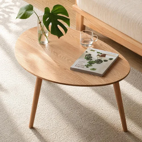 Vista 15 de Mesa auxiliar ovalada pequeña, mesa auxiliar moderna de mediados de siglo para sala de estar, mesas auxiliares 100% madera de roble macizo