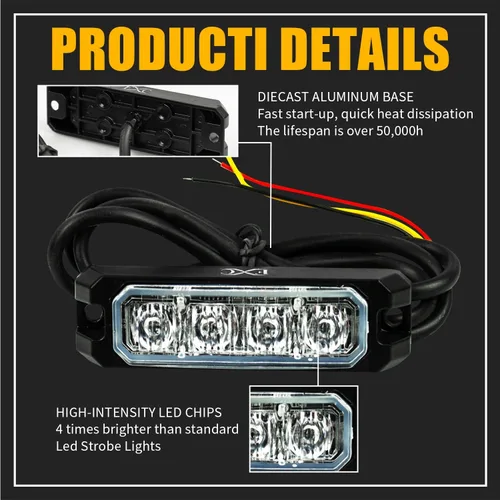 Vista 4 de Purishion - Luz estroboscópica con 4 luces LED color ámbar, impermeable, para barra de precaución, 10 patrones intermitentes, apto para automóvil