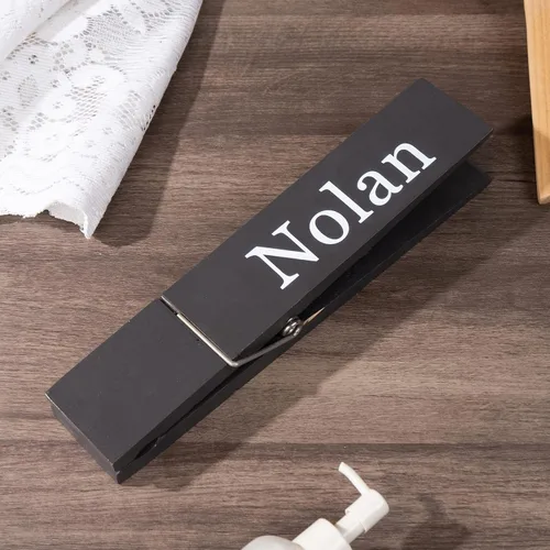 Vista 5 de Ganchos grandes de madera personalizados con nombre grabado personalizado de 12 pulgadas, clips para la ropa, toallero, decoración de pared de baño
