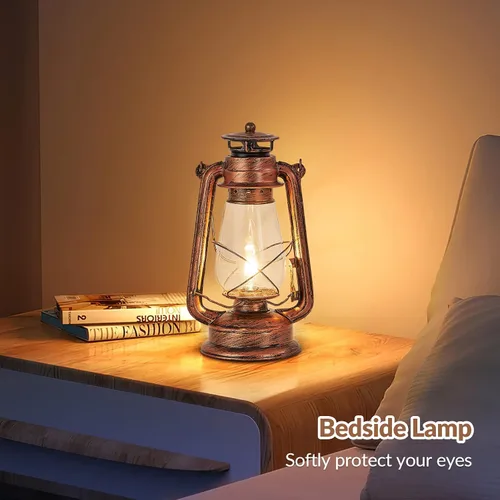 Vista 6 de NOXARTE Lámpara de mesa rústica con diseño de farol antiguo enchufable, luz nocturna perfecta para dormitorio, sala de estar, 15 pulgadas de alto x