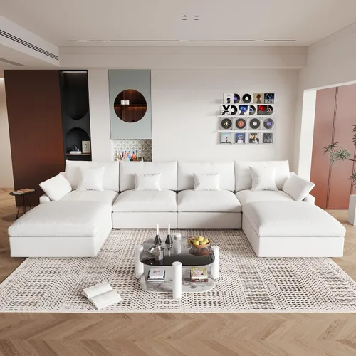 Vista 14 de WJShome Sofá Seccional Cloud Couch de 83 pulgadas para sala de estar, sofá seccional modular relleno de plumón, sofás en forma de L con otomana