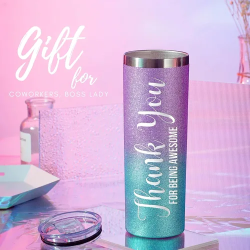 Vista 3 de Onebttl Regalos de agradecimiento, regalo de agradecimiento para compañera de trabajo, jefe, vaso delgado de 20 onzas para mujer, azul brillante