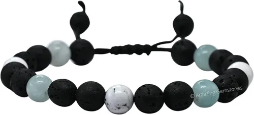 Vista 7 de Amazing Gemstone Pulsera de control de ira – Howlita Amazonita Lava Juego de pulseras para hombres y mujeres, curativa, calmante, ansiedad, alivio