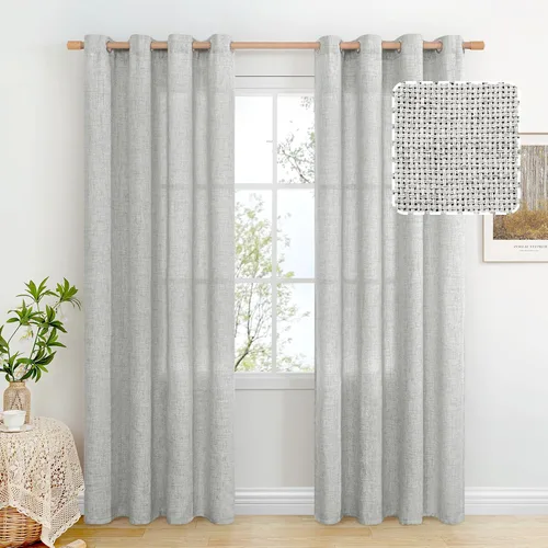 Vista 139 de BGment Cortinas de Lino Beige de 63 Pulgadas de Largo 2 Paneles - Tratamientos para Ventanas con Textura de Arpillera Filtrantes de Luz Cortinas