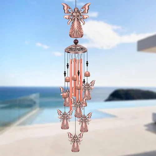 Vista 8 de Campanillas de viento de ángel para exteriores, regalos para mamá, abuela y familia, atrapa viento de música, adornos de ángeles móviles, campanas