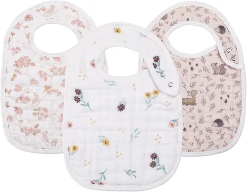 Vista 9 de Baberos de muselina a presión para niños y niñas, paquete de 3 baberos para bebés, recién nacidos y niños pequeños, babero de muselina 100% algodón