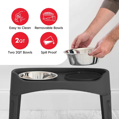 Vista 6 de IRIS USA Cuencos elevados para perros, soporte ajustable, estación de alimentación elevada con 2 cuencos de acero inoxidable de 64 onzas, protector