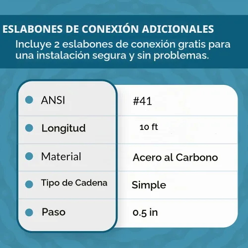 Vista 5 de PGN - Cadena de rodillos de acero al carbono #41, 10 pies + 2 eslabones libres, 239 eslabones