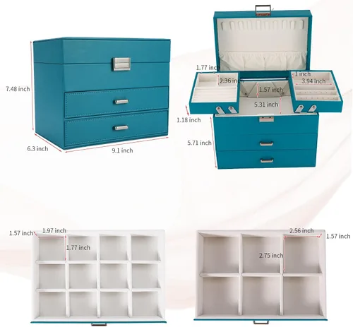 Vista 3 de Dajasan Organizador de joyero, caja organizadora de joyas, caja de almacenamiento de joyería de cuero de 4 capas, idea de regalo para mujeres